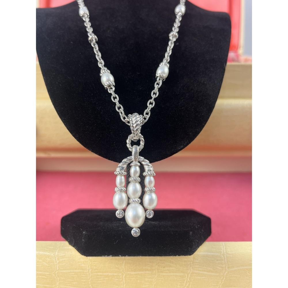 Judith Ripka Sterling Silver Necklace Cultured Pearls Cubic Zirconia 18"